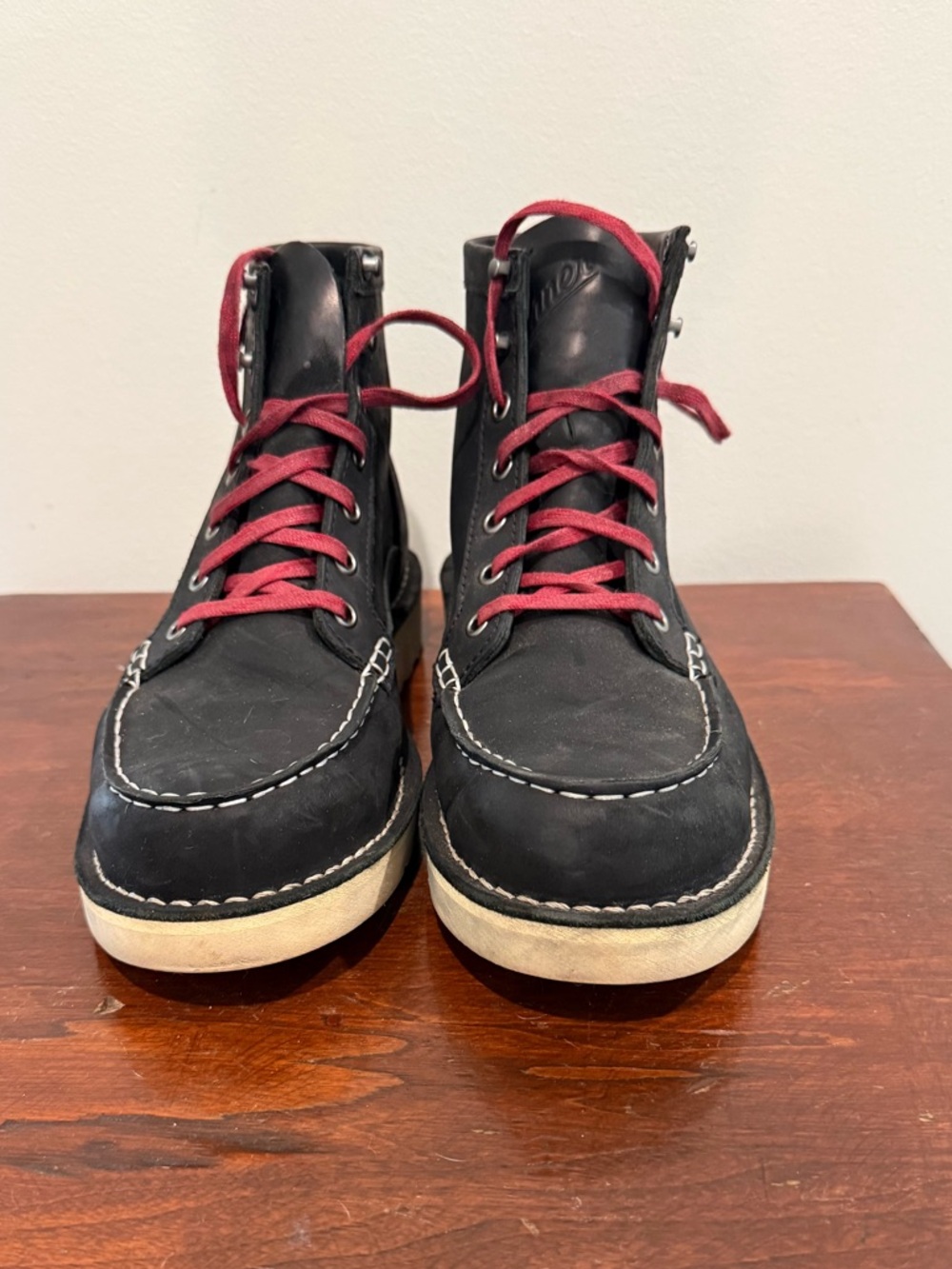 Women’s Danner Black Leather Moc Toe 6 inch Boots with Red Laces